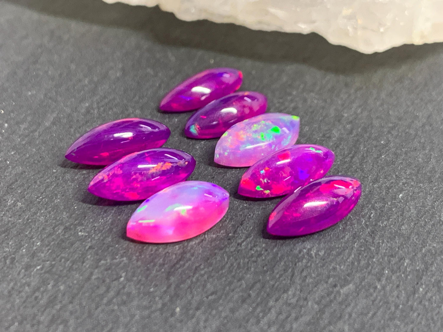 Ethiopian Opal marquise 12mm long cabochon - Natural Opal smoked to purple color