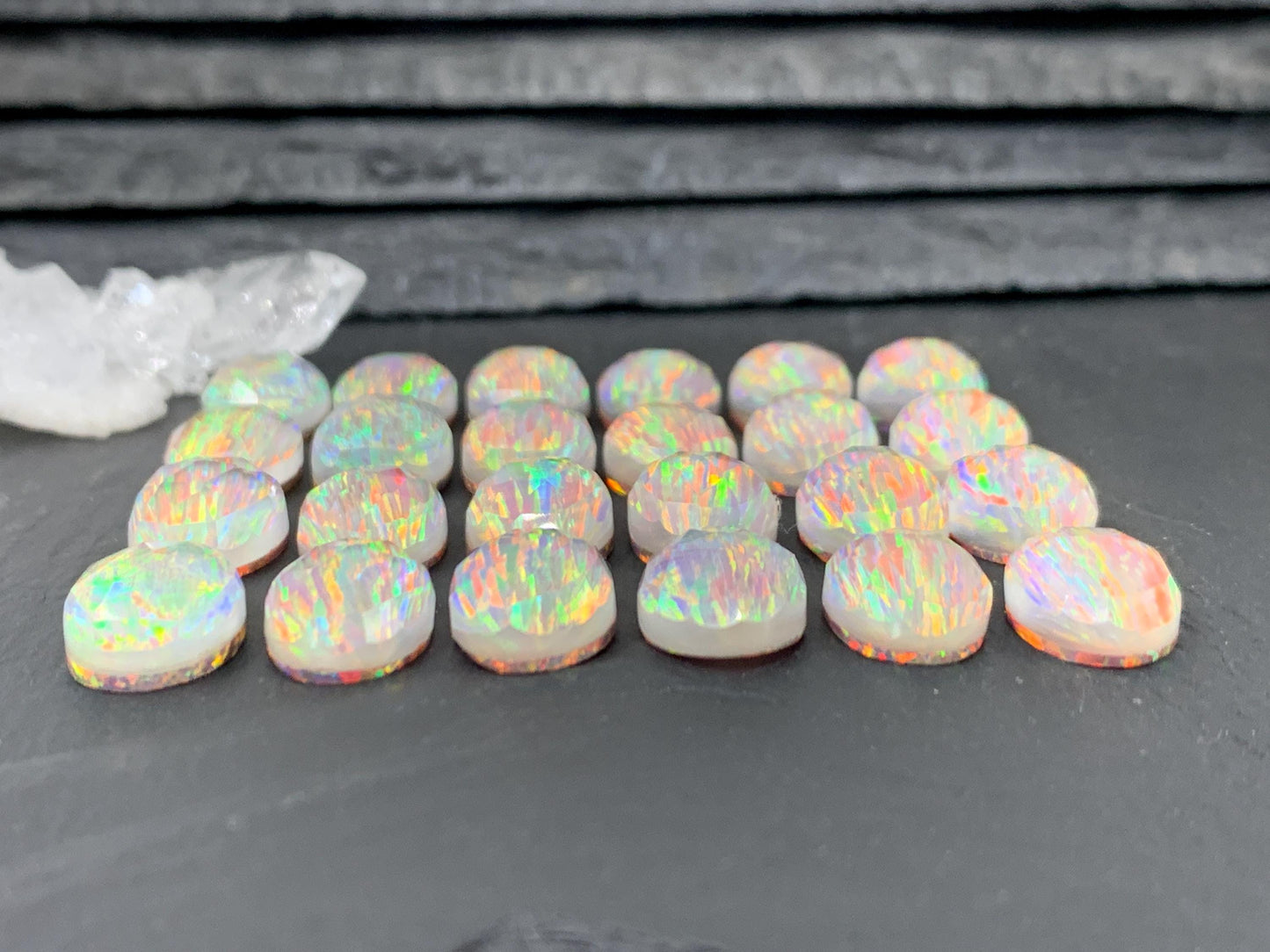 Faceted Aurora Opal Oval 10x14mm Cabochon - Synthetic Doublet Gemstone