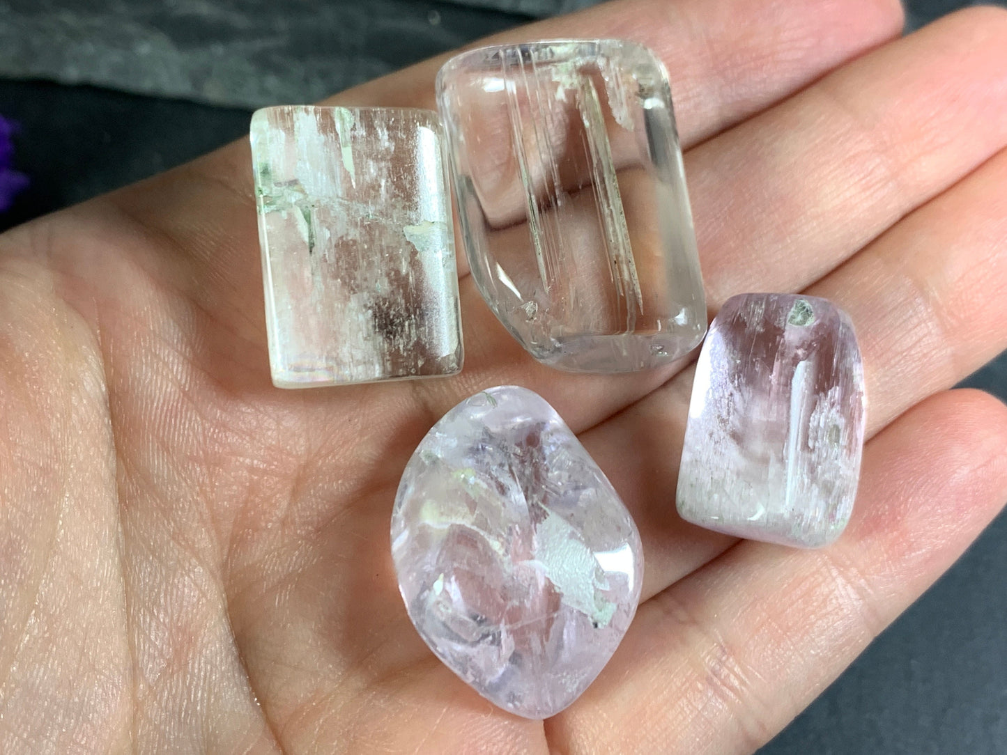 Tumbled Kunzite from Pakistan 20-27mm long- not drilled gemstone