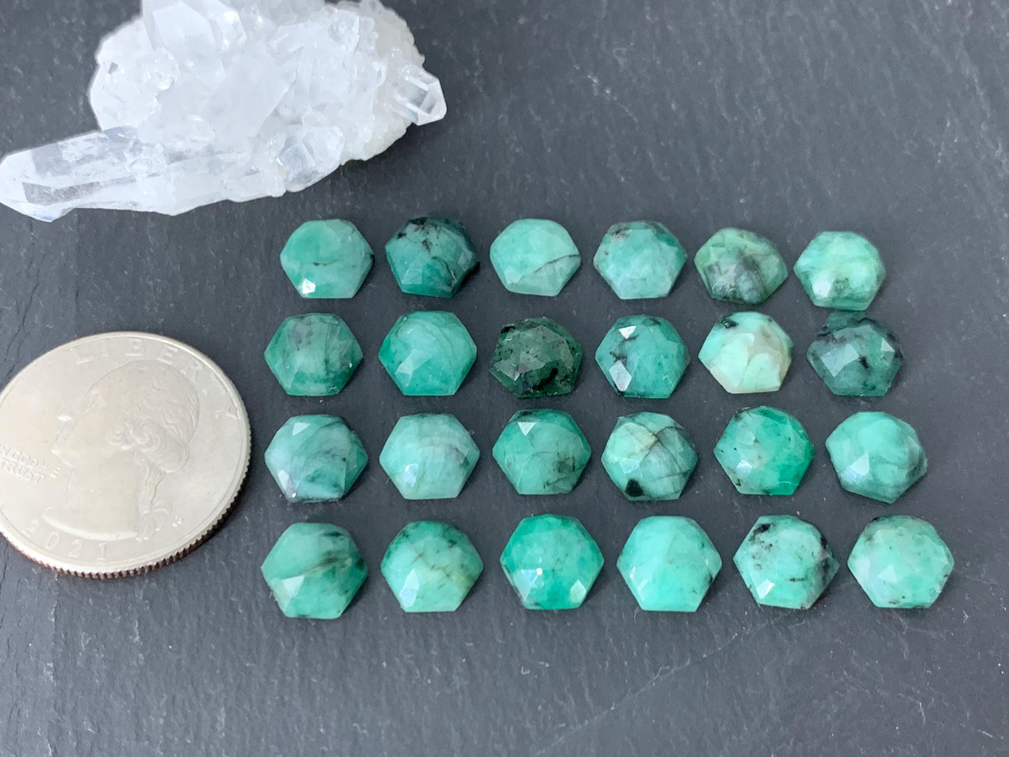 Faceted Emerald hexagon 8mm cabochon
