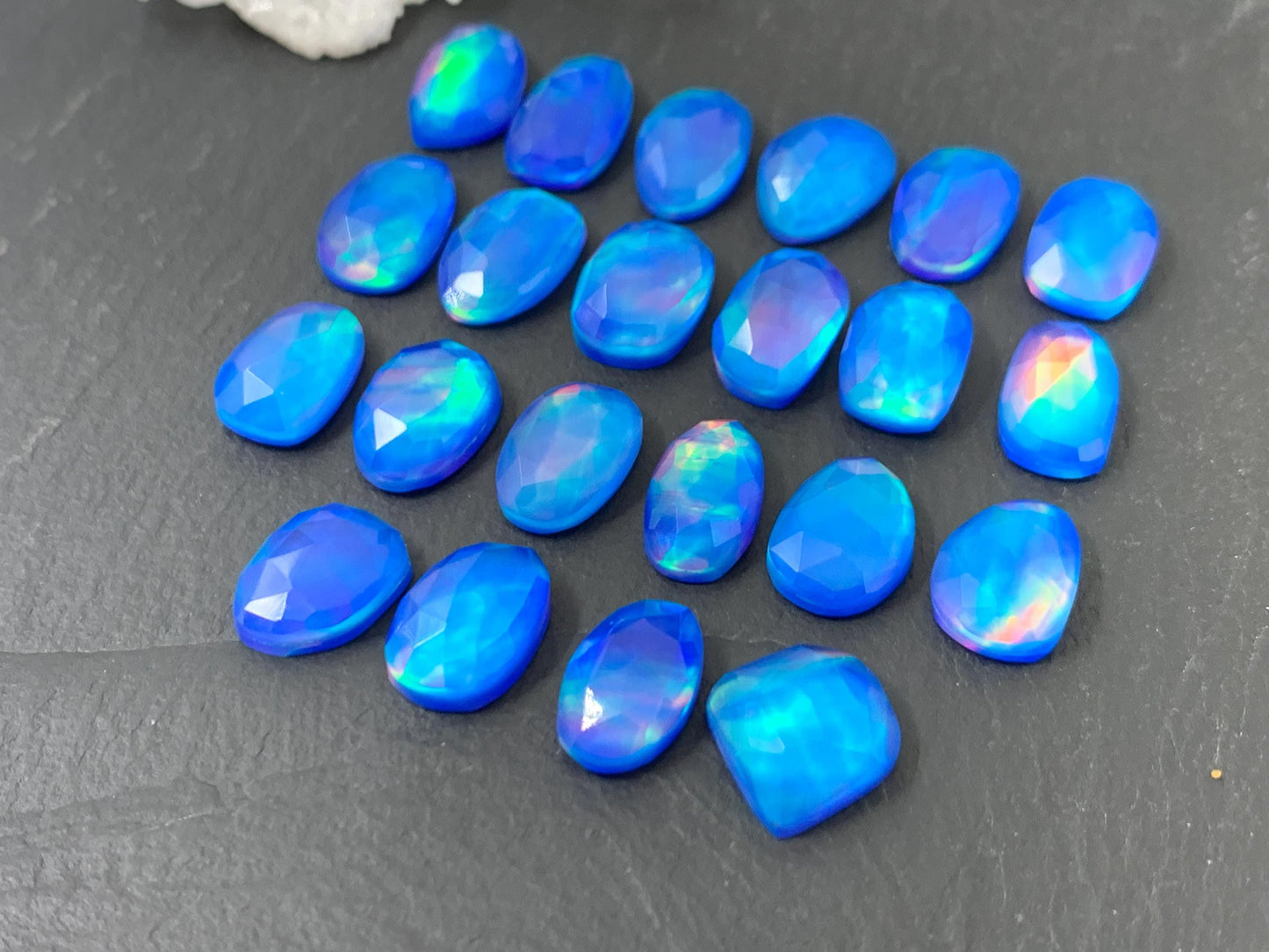 Faceted Aurora Opal oval, free form 11-13mm long doublet cabochons - Doublet cabochons