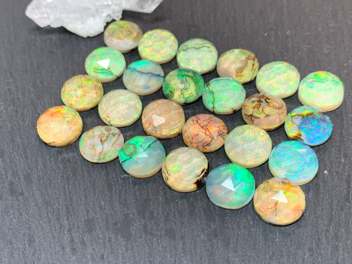 Faceted Monarch Opal round 12mm cabochons - Doublet cabochons