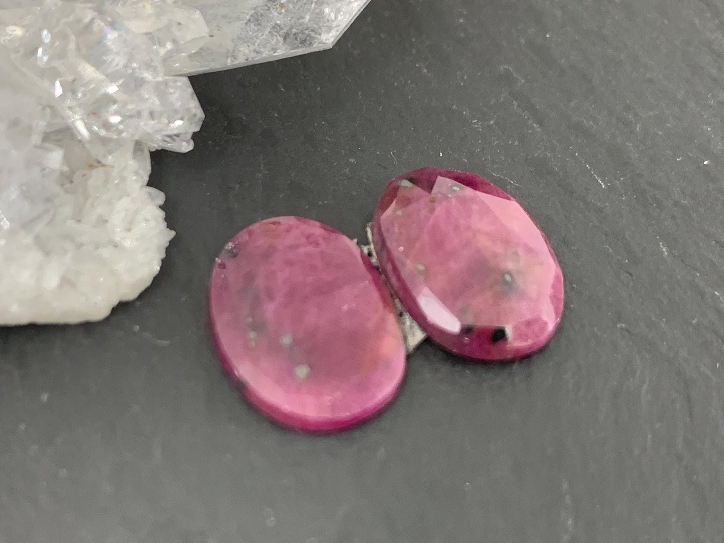 Faceted Ruby pair 10x13x3mm cabochon