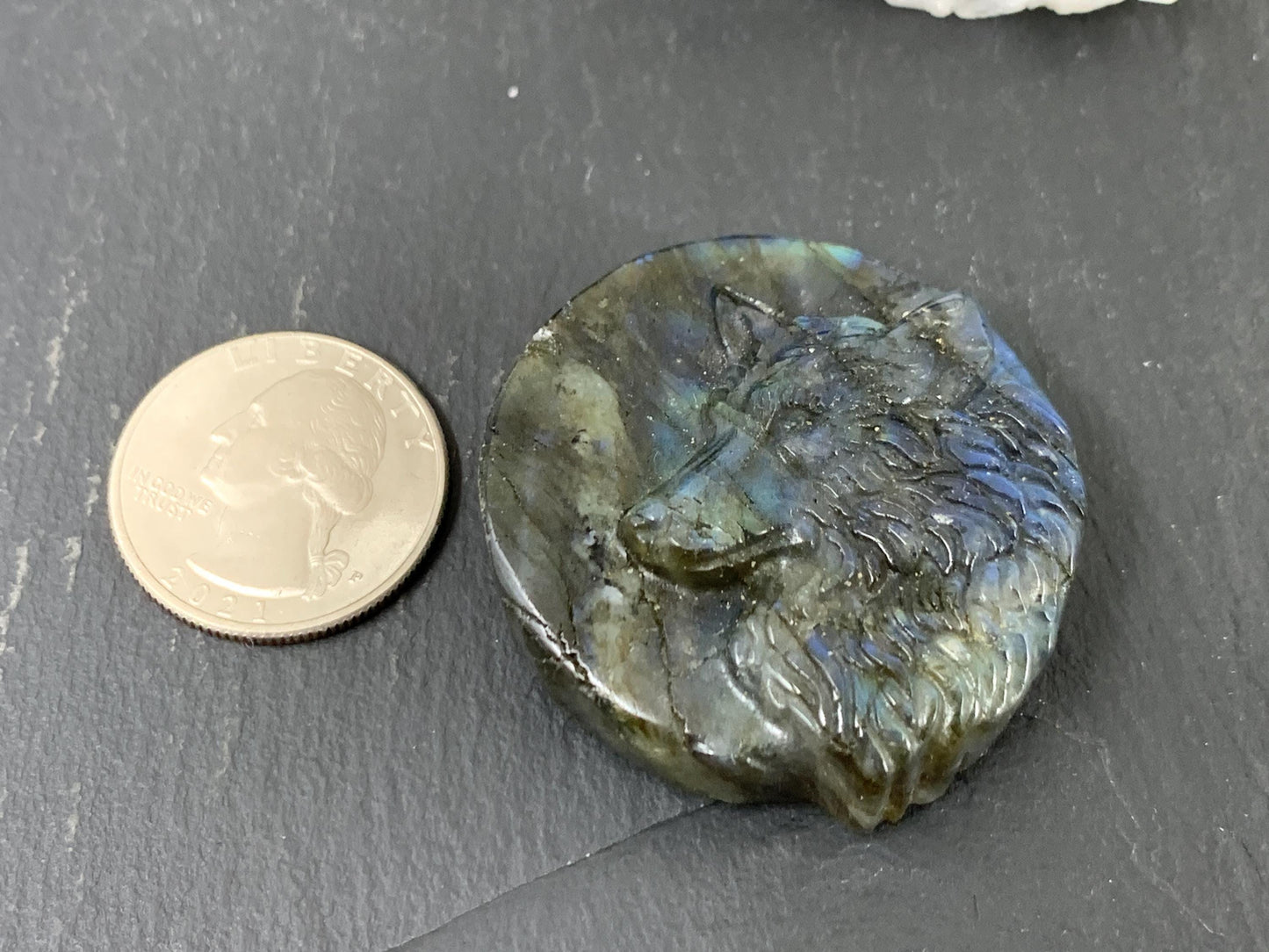 Wolf Labradorite Carving - 41mm Natural Flat Back Gemstone Pendant
