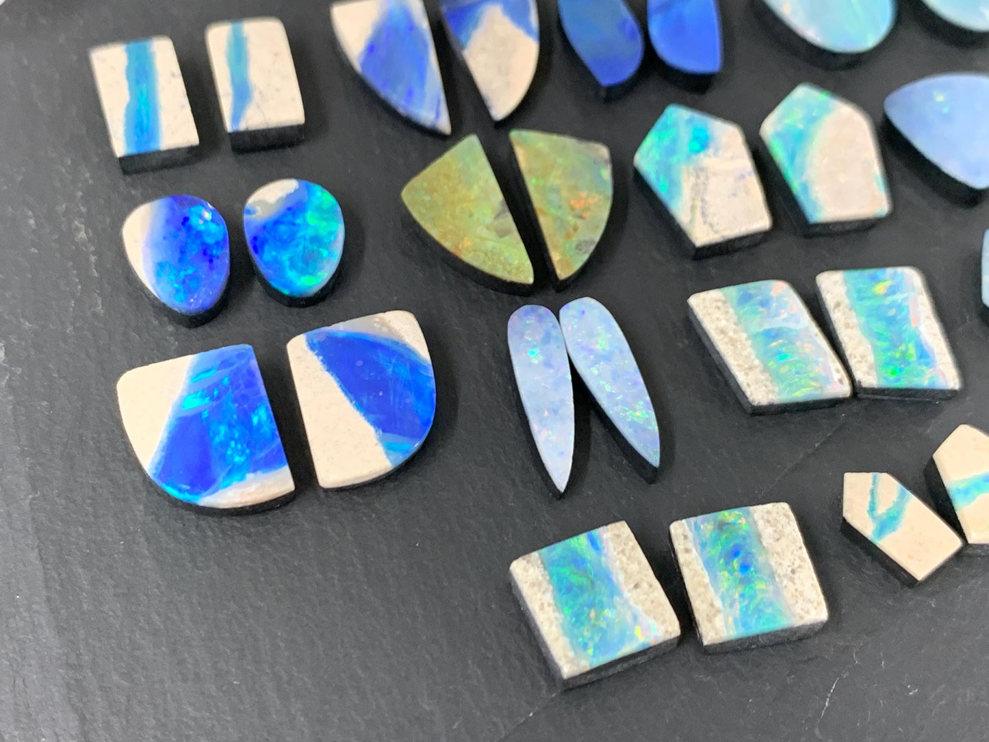 Australian Opal doublet pair 9-15mm long cabochon