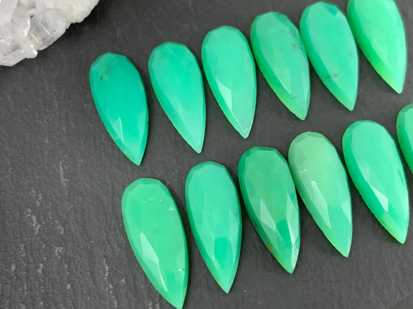 Faceted Chrysoprase Cabochon - 8x20mm Pear Shaped Gemstone, Natural Green Stone