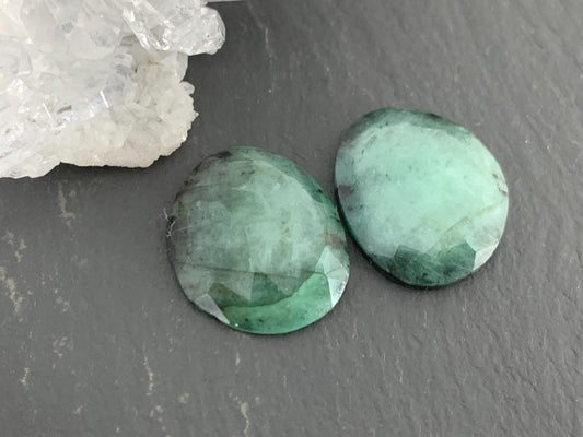 Faceted Emerald Pair 15x17x3mm cabochon