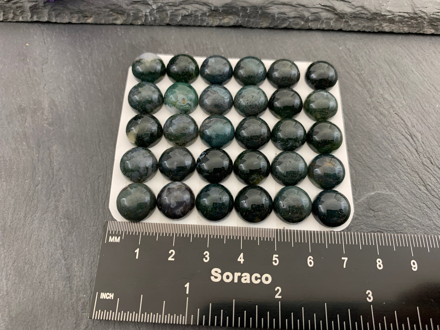 Moss Agate round 12mm cabochon - Calibrated cabochons