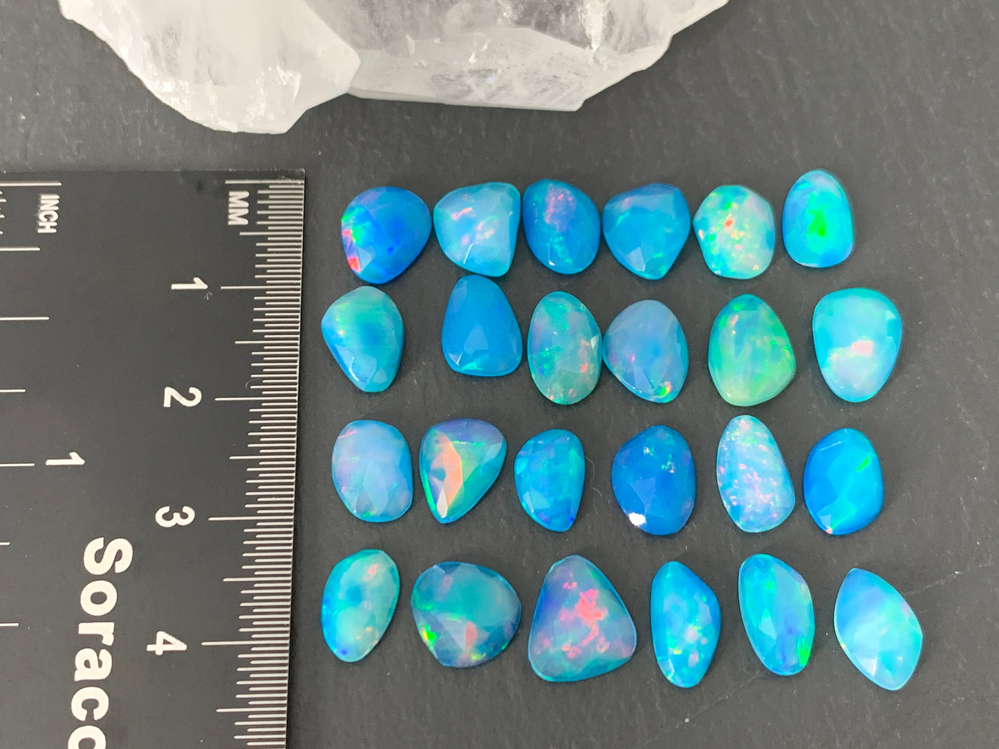 Faceted Blue Ethiopian Opal 9-10mm long cabochon