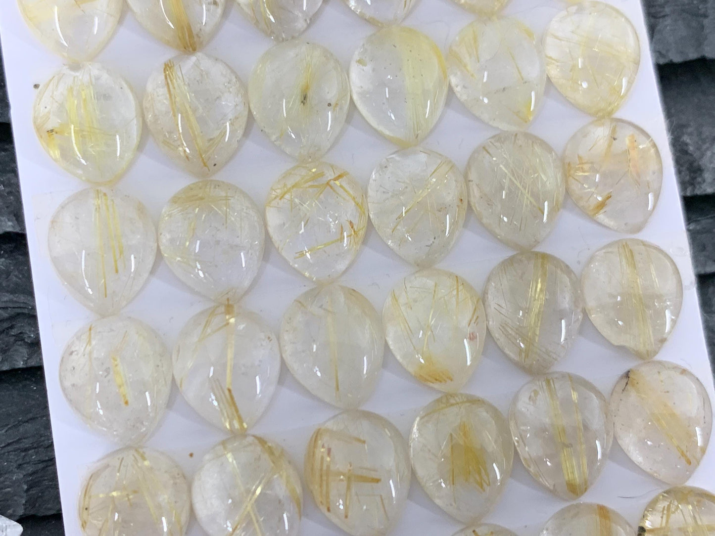 Gold Rutilated Quartz pear 10x12mm cabochon - Calibrated cabochons