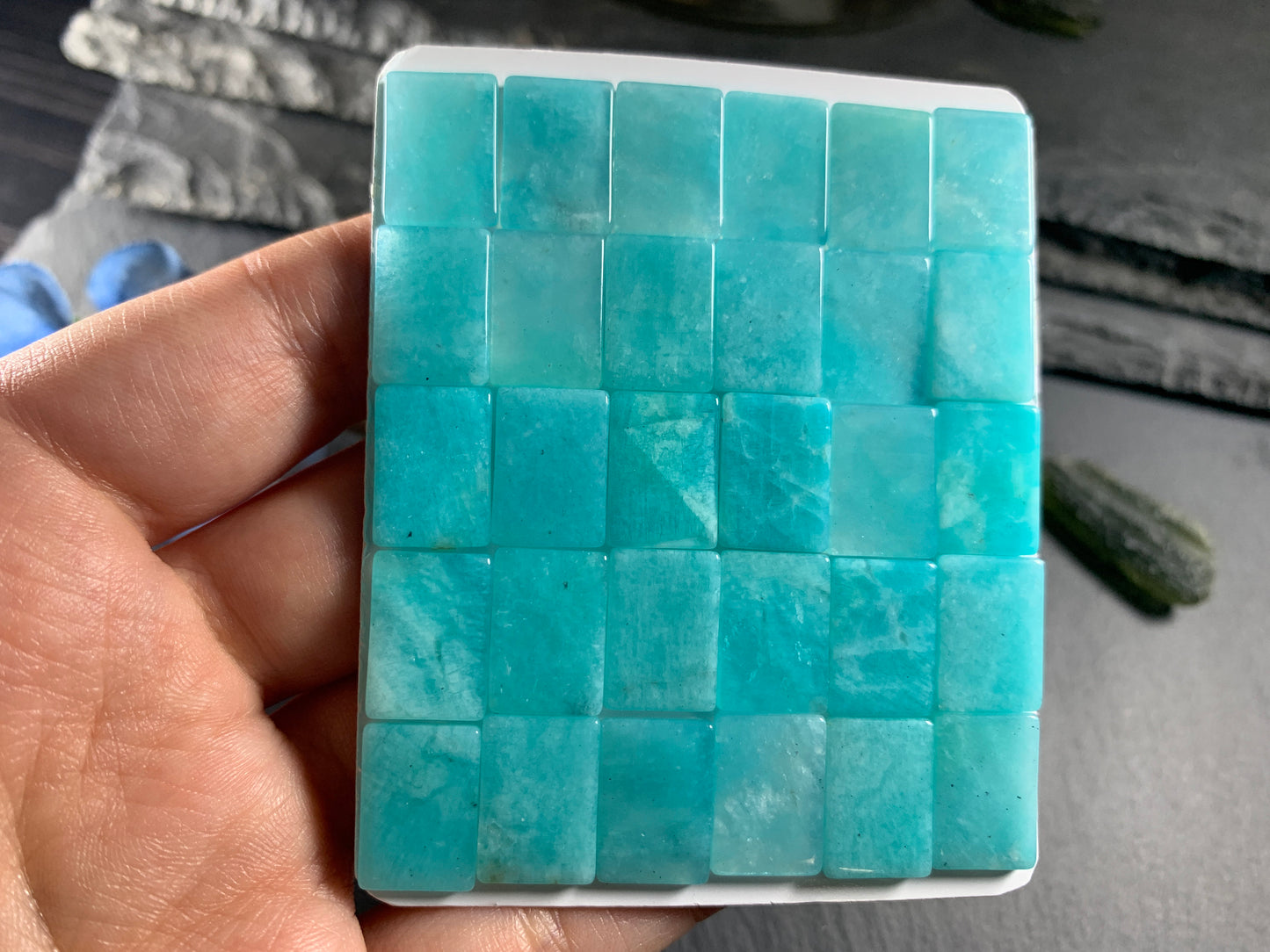 Flat Amazonite rectangle 10x14mm cabochon - Calibrated cabochons