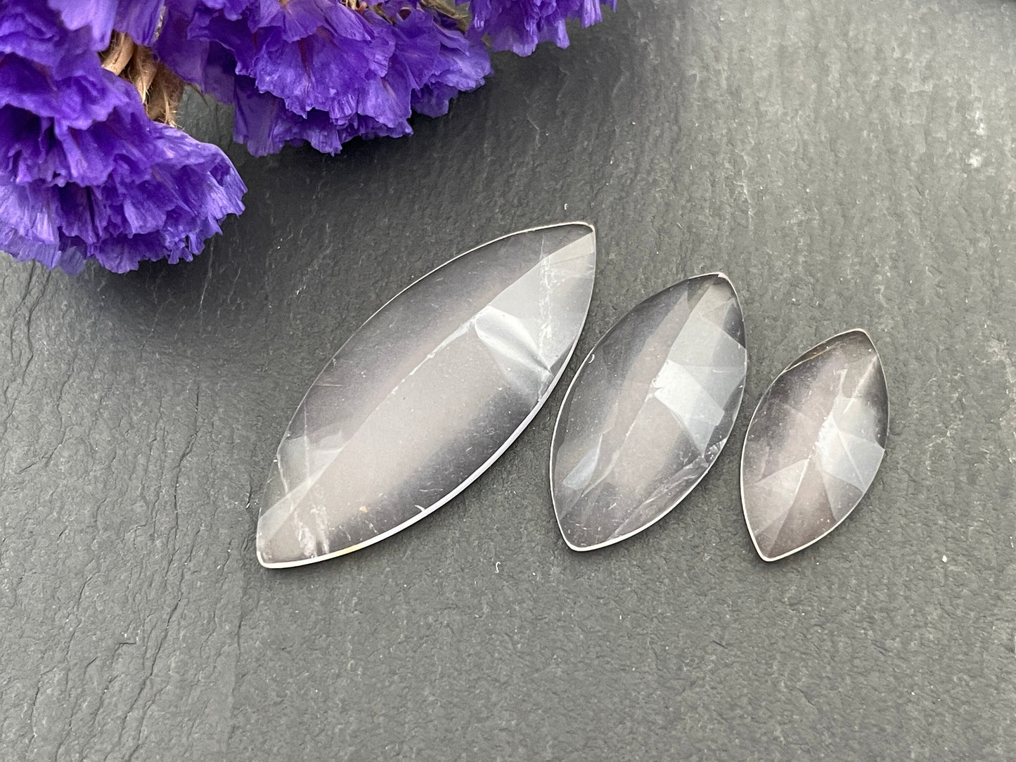Faceted Rose Quartz marquise cabochon - Calibrated cabochons