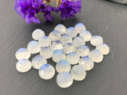 Faceted Rainbow moonstone round 6mm cabochon