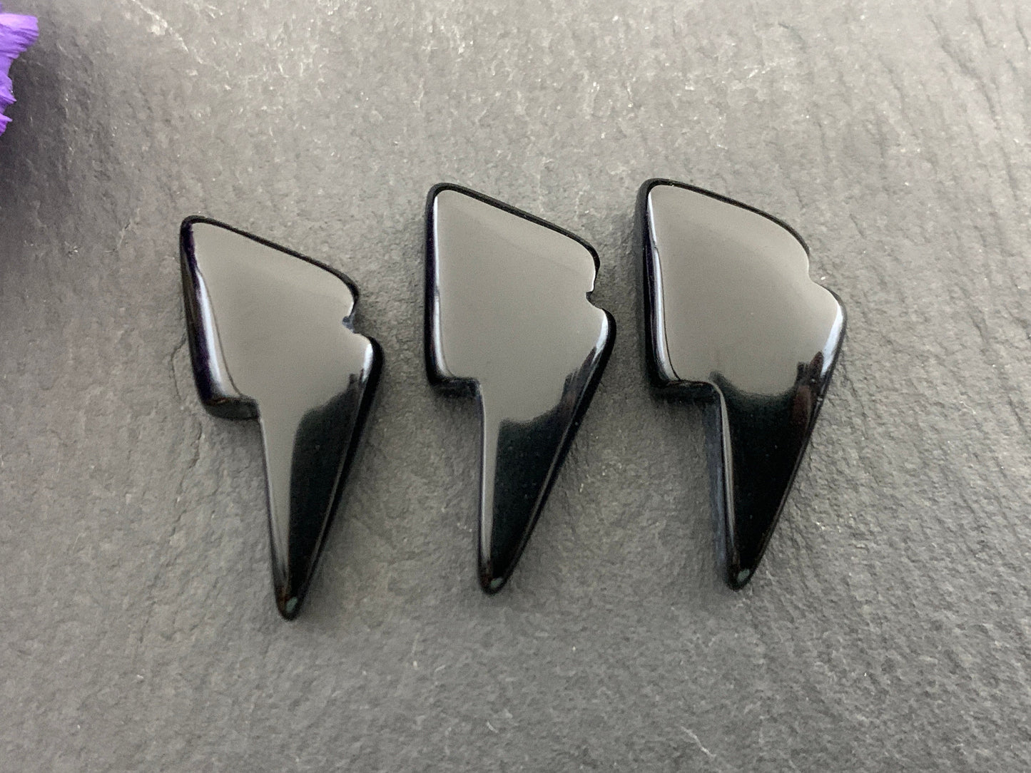 Black Onyx lightning bolts 11x20mm cabochon