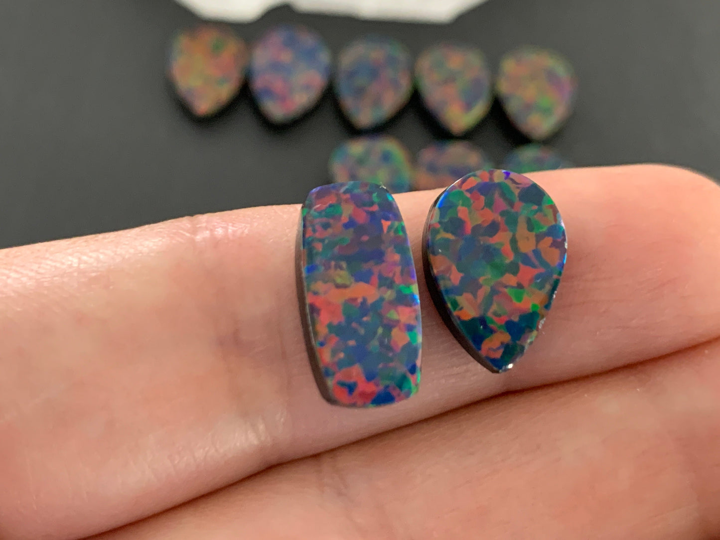 Aurora Opal 13-15mm long pear, rectangle cabochon - Doublet cabochons