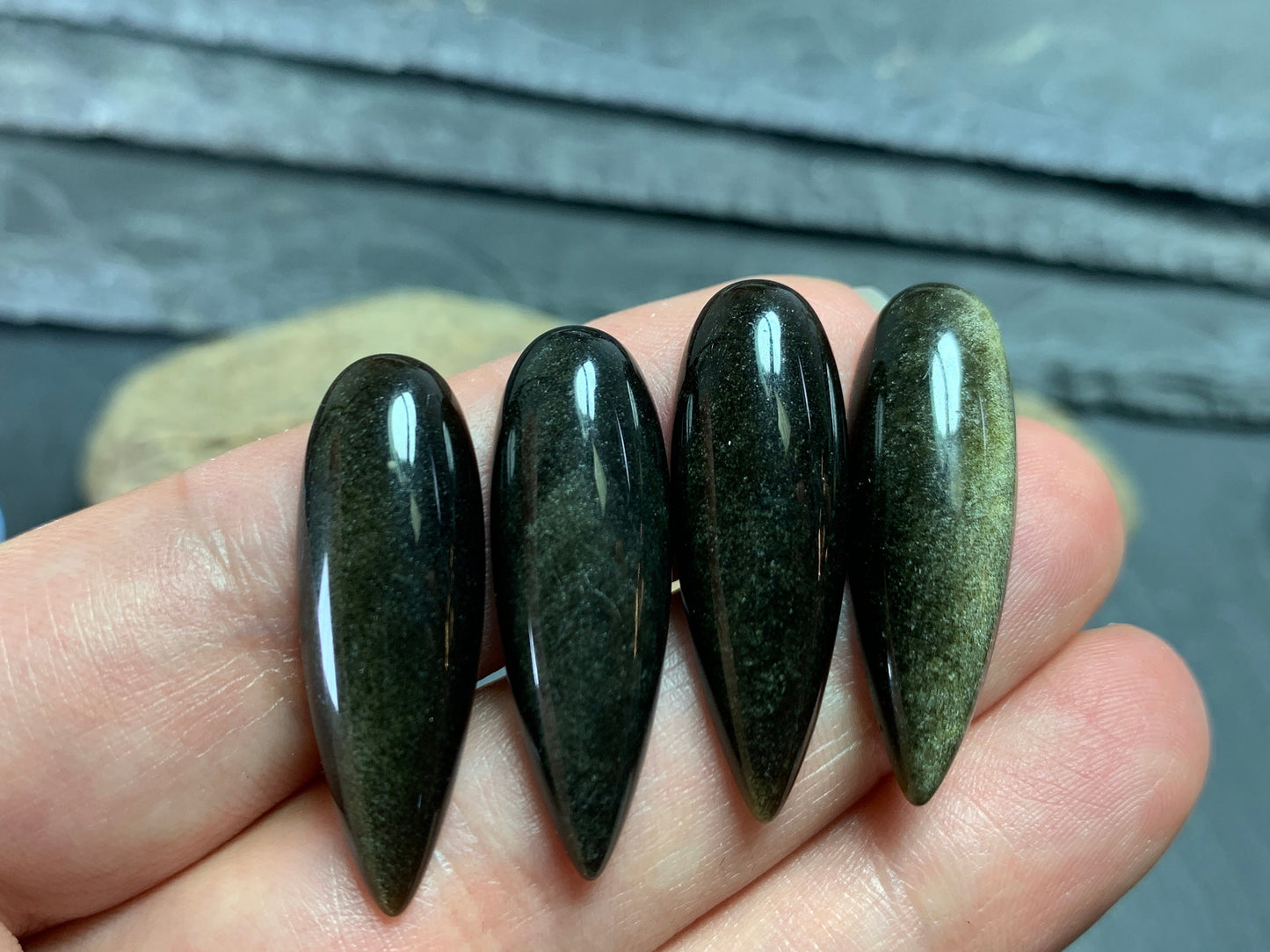Gold Obsidian pear 10x30mm cabochon - Calibrated cabochons