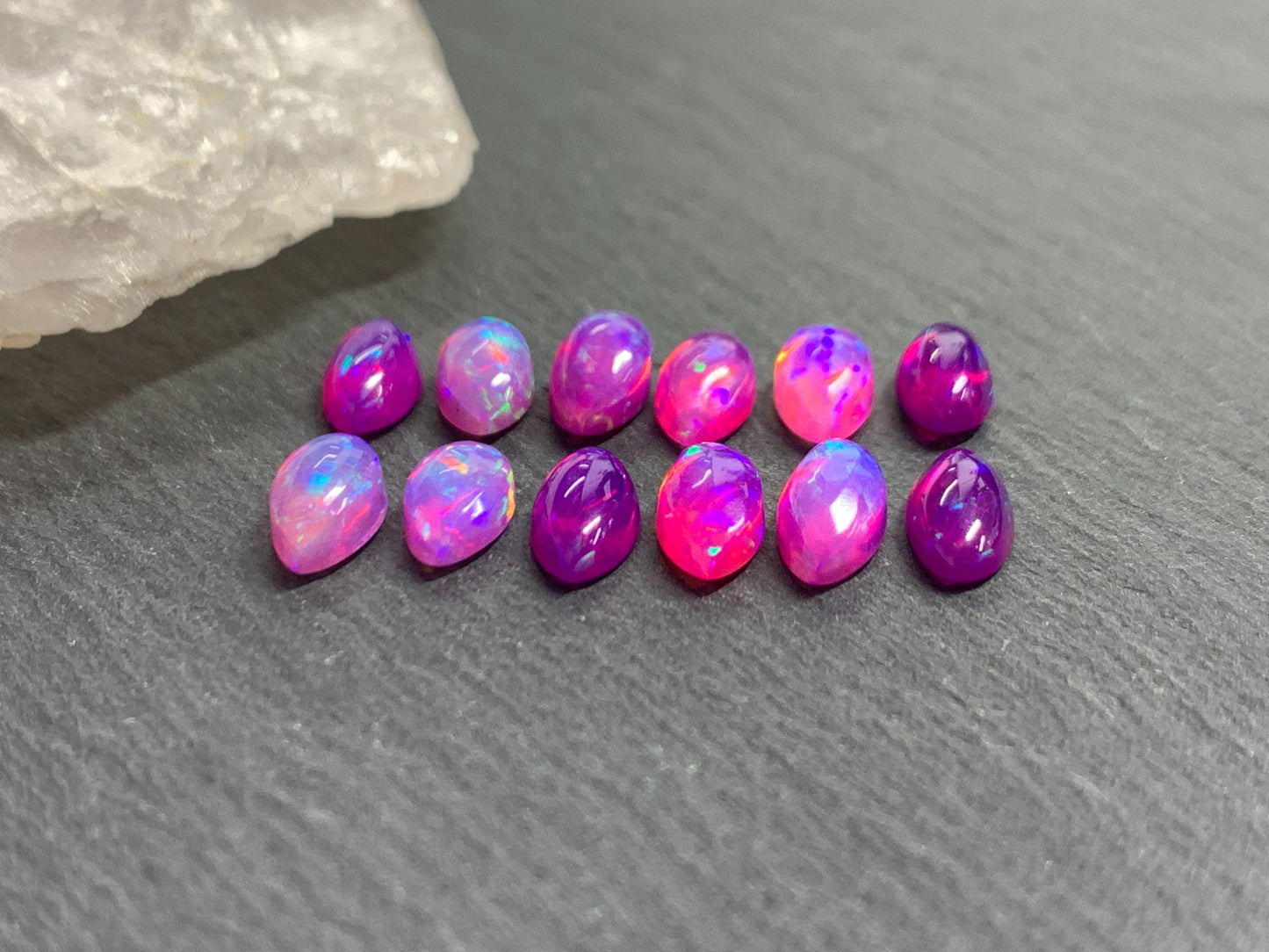 Ethiopian Opal marquise 5x10mm cabochon - Natural Opal smoked to purple color