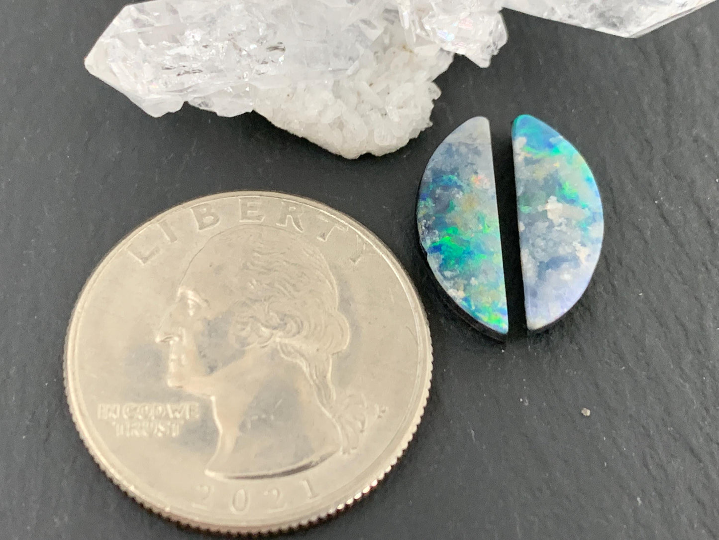 Australian Opal doublet 6x16x3mm pair of cabochons
