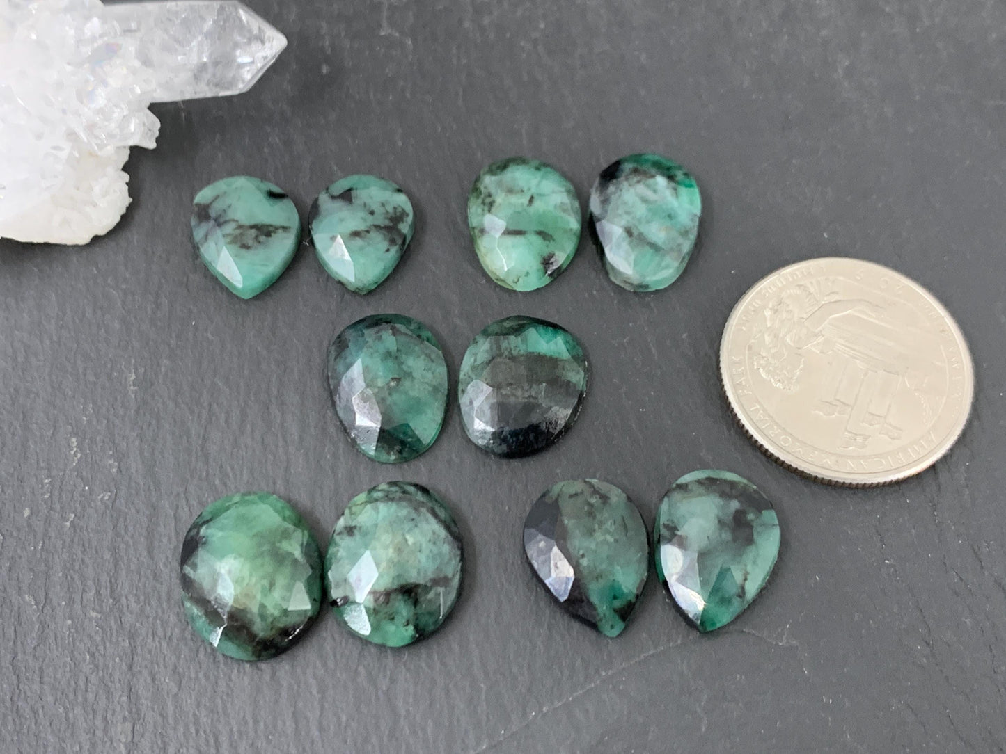 Faceted Emerald Pair 13-15mm long cabochons- Select your pair | W222-3