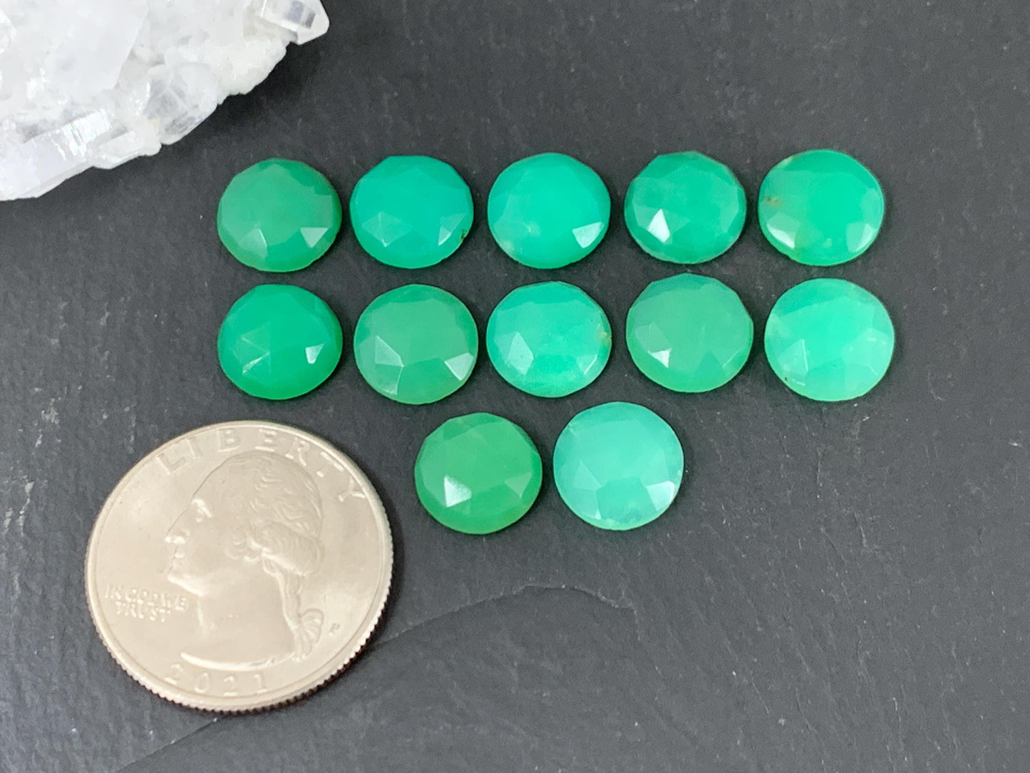 Faceted Chrysoprase Cabochon 10mm - Green Round Gemstone, Premium Jewelry Parts