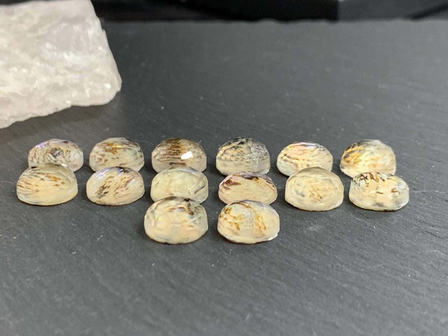 Faceted Abalone Crystal round 10mm doublet cabochon