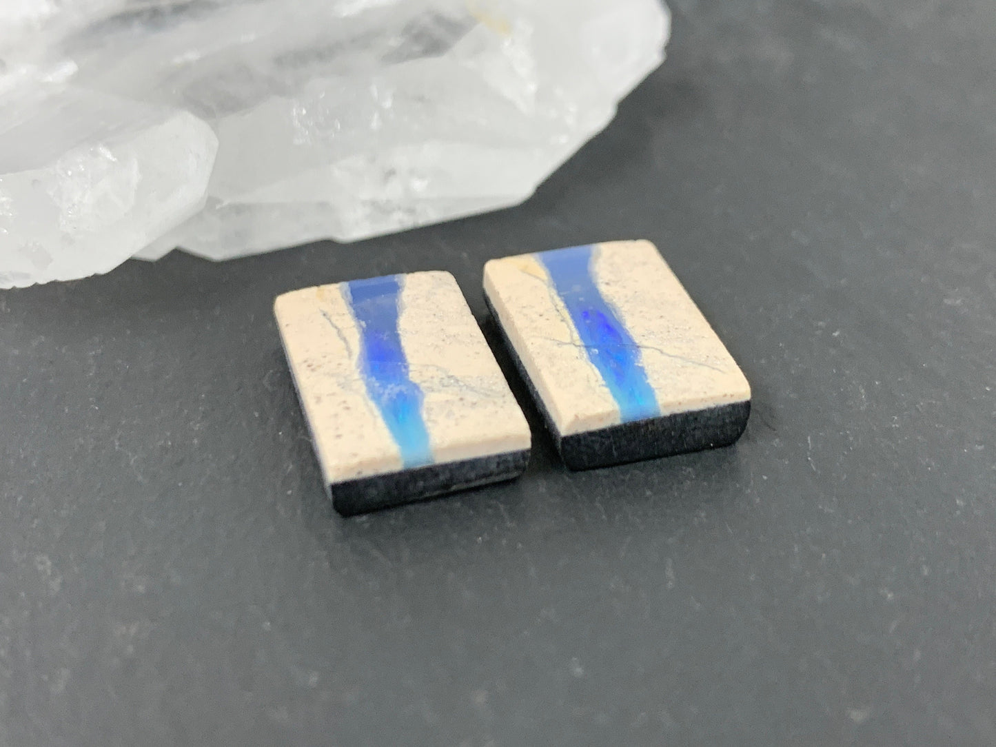 Australian Opal doublet 10x15.5x3mm pair of cabochons