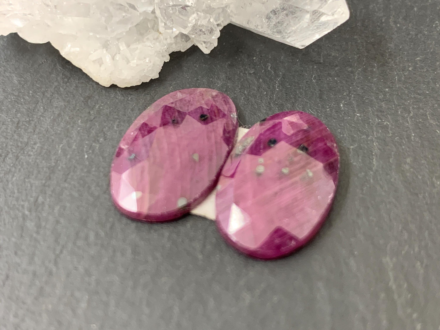 Faceted Ruby pair 11x18x3mm cabochon