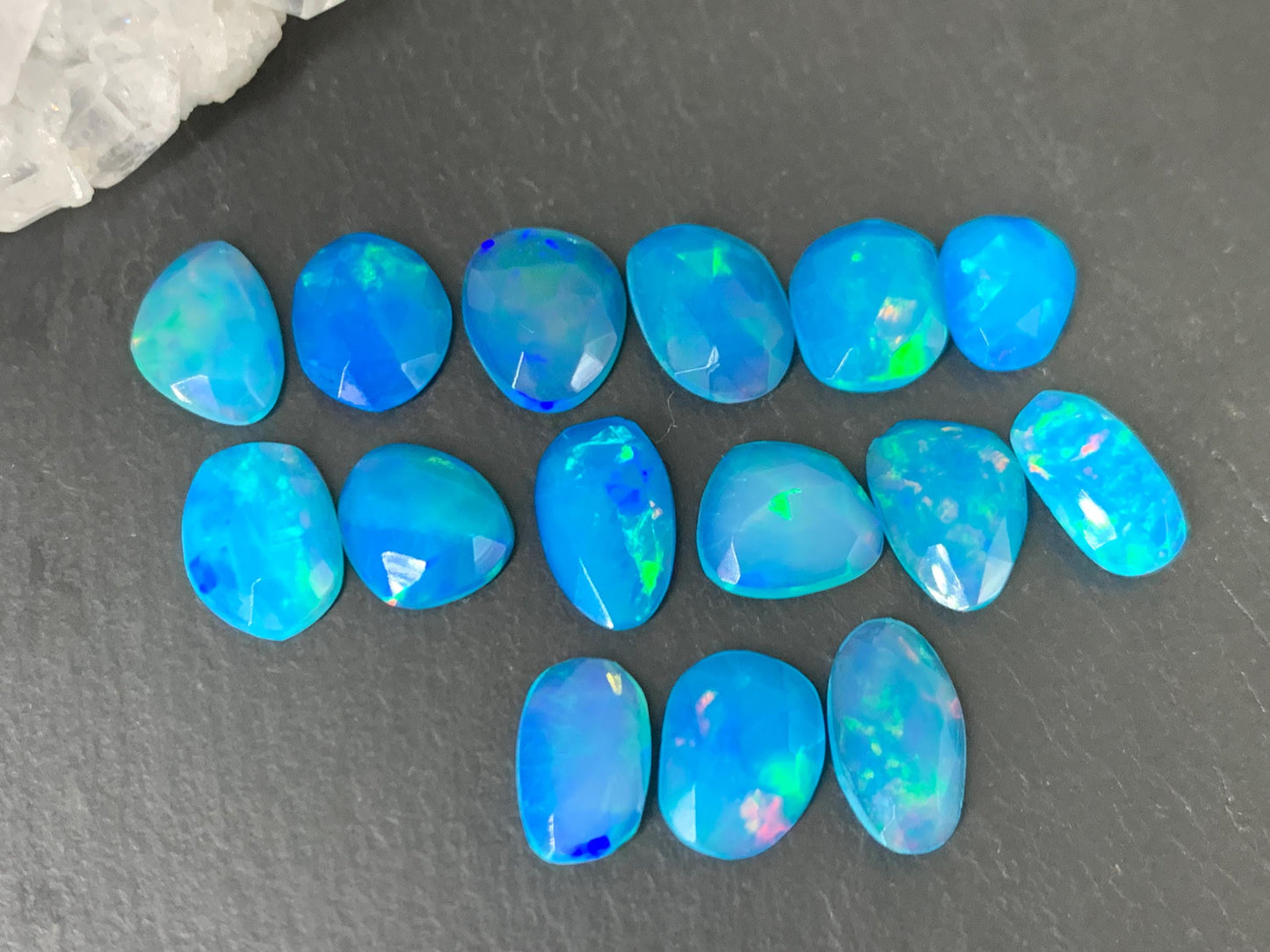 Faceted Blue Ethiopian Opal 9-12mm long cabochon