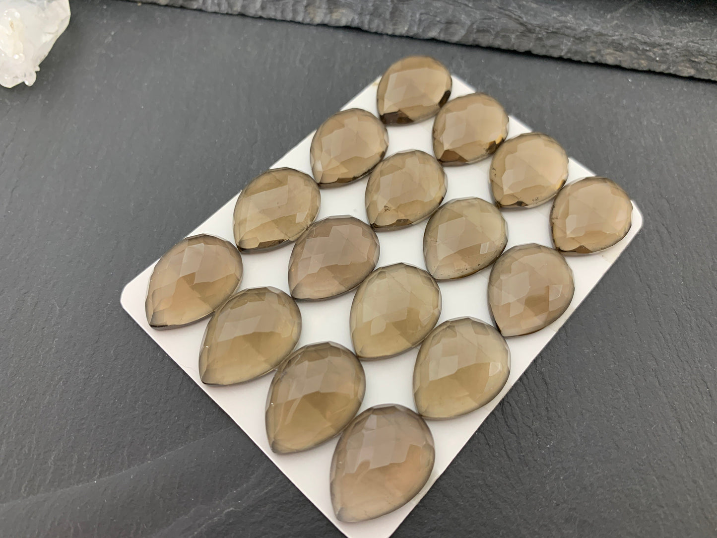 Faceted Smokey Quartz pear 15x20mm cabochon - Calibrated cabochons