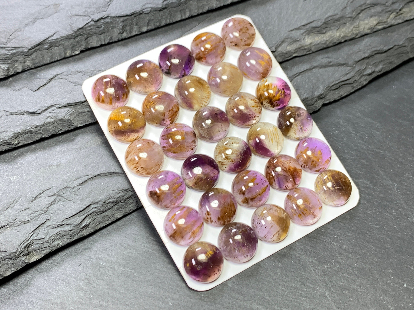 Amethyst Cacoxenite round 12mm Cabochon - Calibrated cabochons