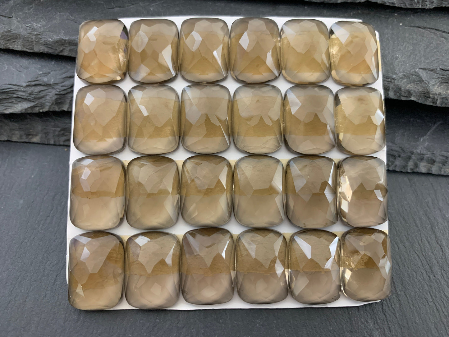 Faceted Smokey Quartz rectangle cushion 13x18mm Cabochon - Calibrated cabochons