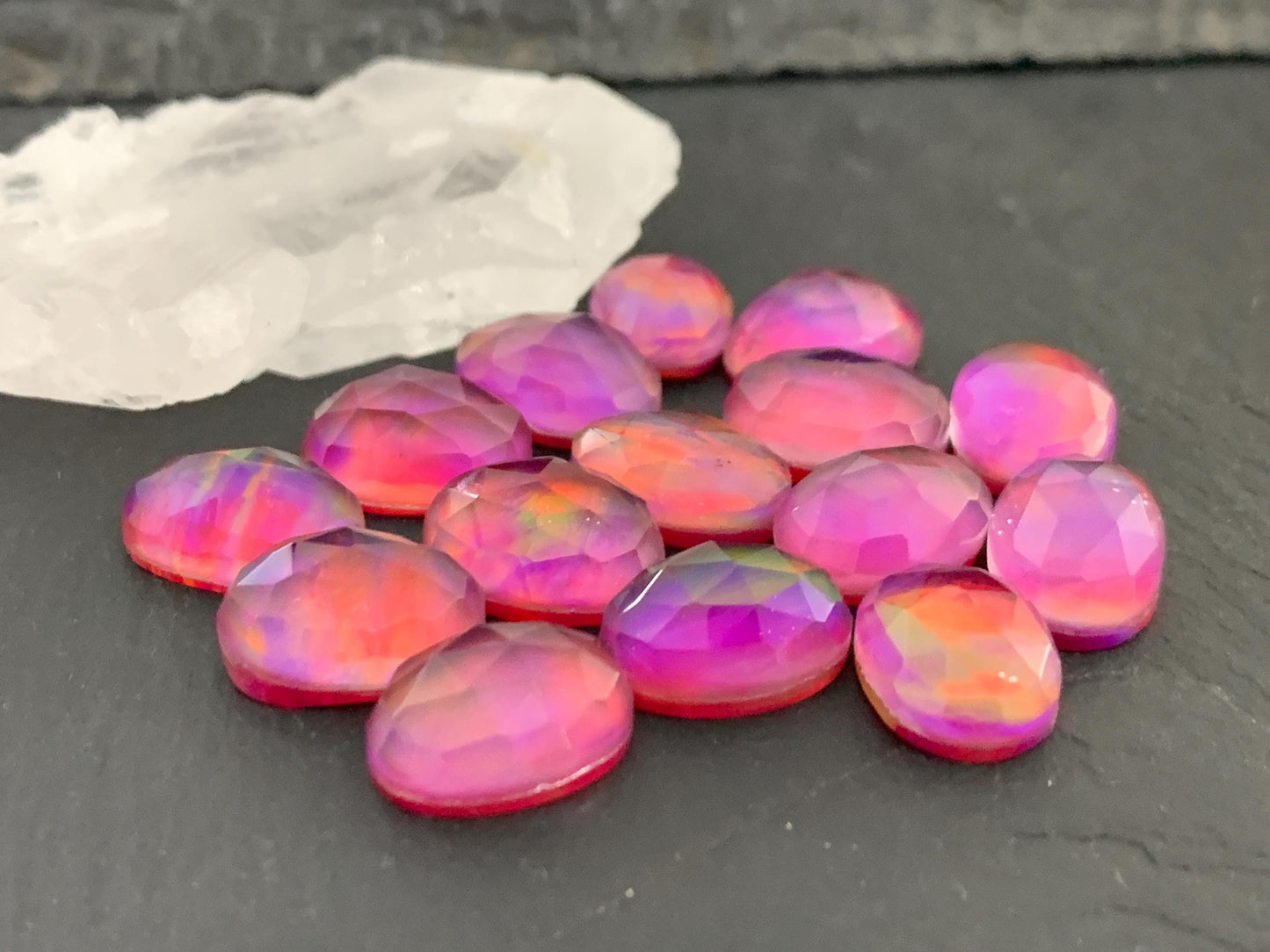 Faceted Aurora Opal 10x14mm cabochons - Doublet cabochons