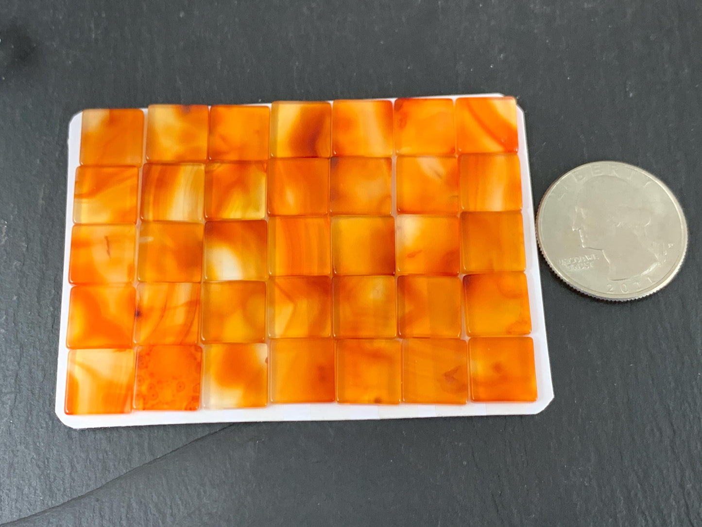Flat Carnelian square 10mm cabochon - Calibrated cabochons