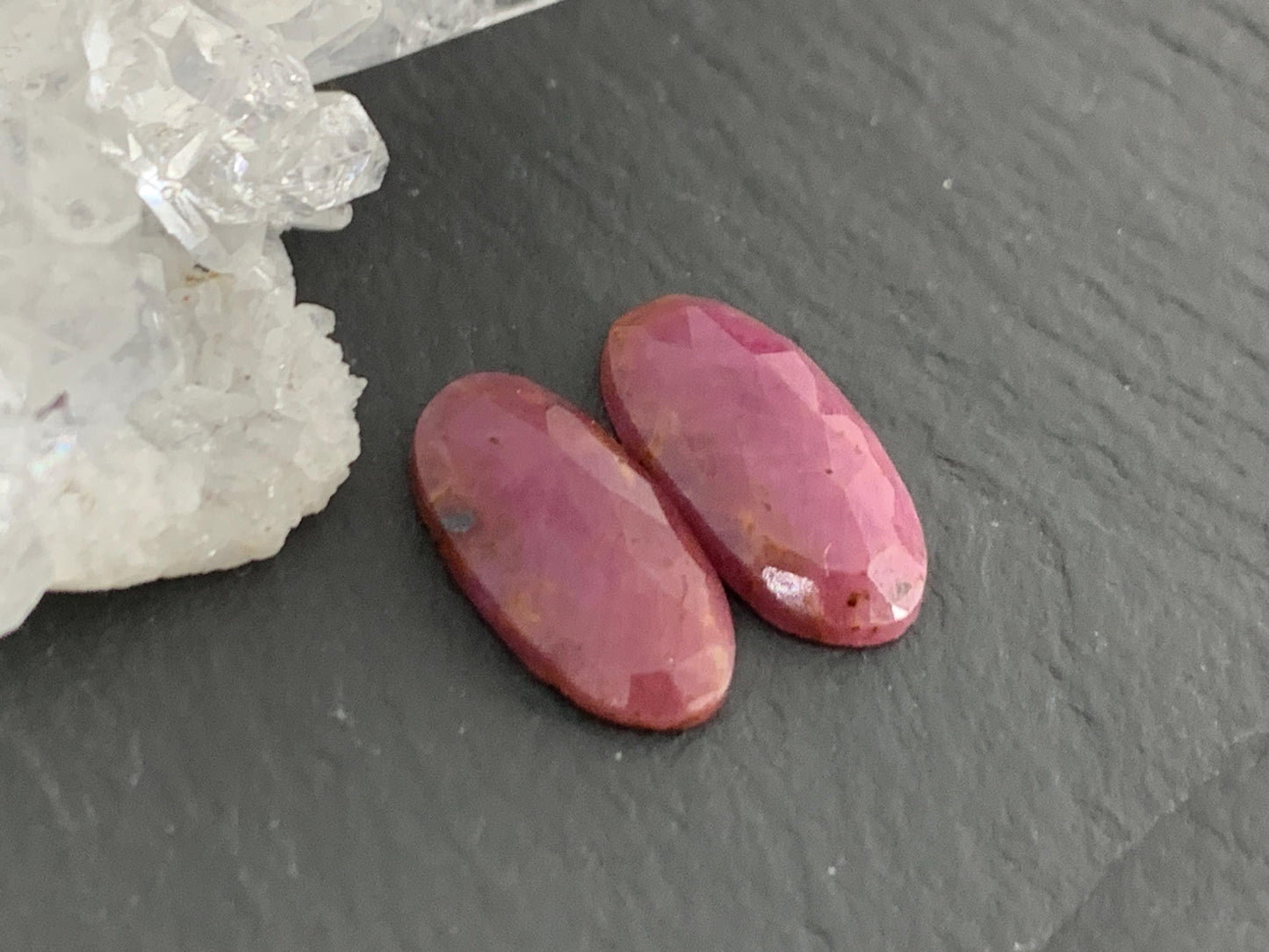 Faceted Ruby pair 7x14x3mm cabochon