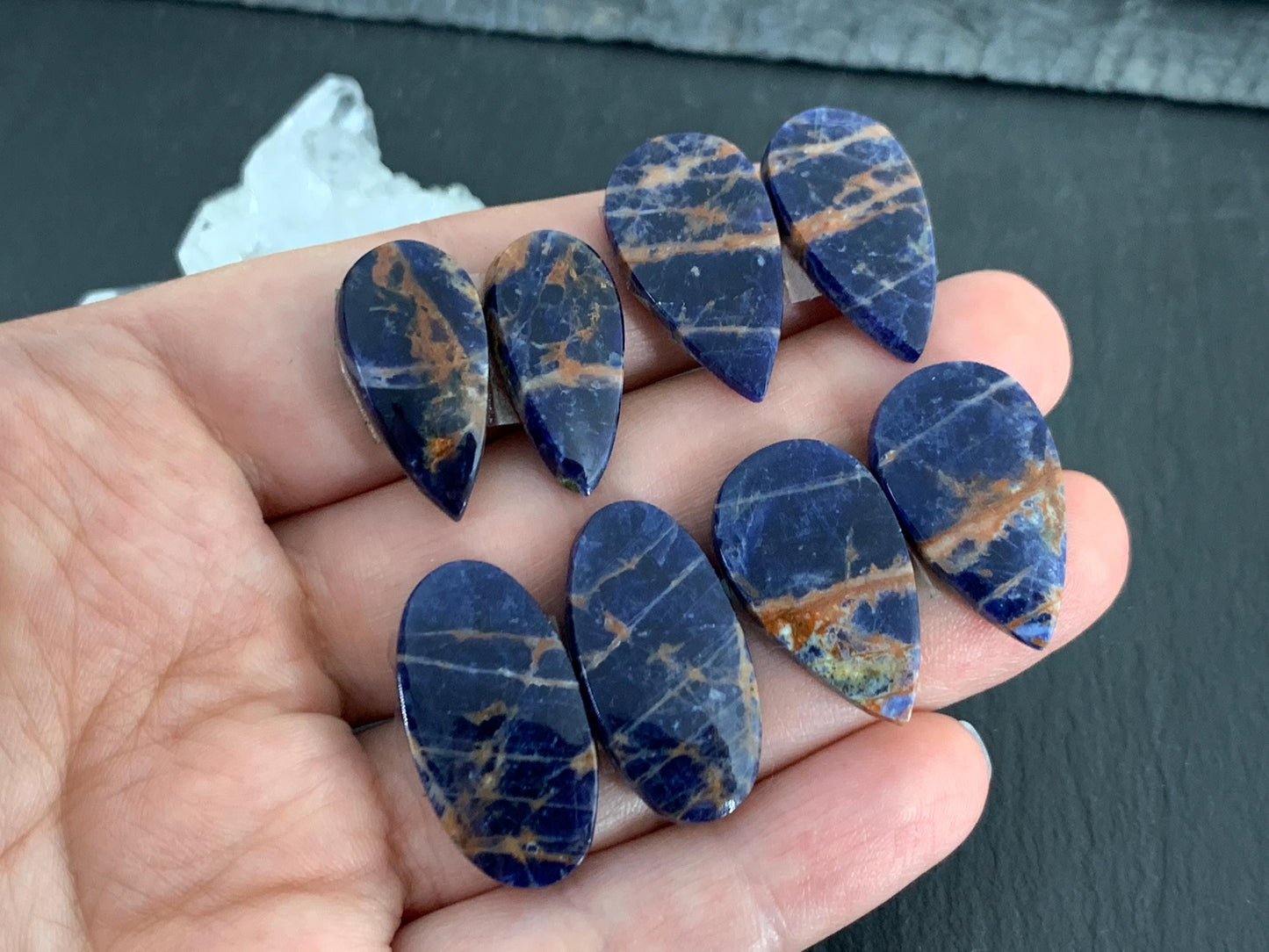 Natural Sodalite pair 22-25mm long cabochon