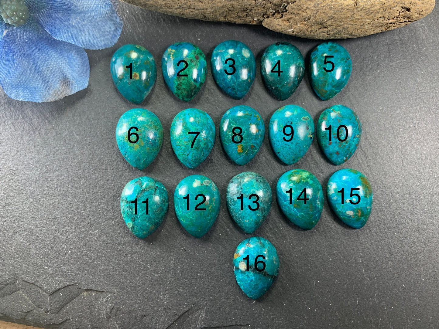 Chrysocolla pear 15x20mm cabochon - Calibrated cabochons