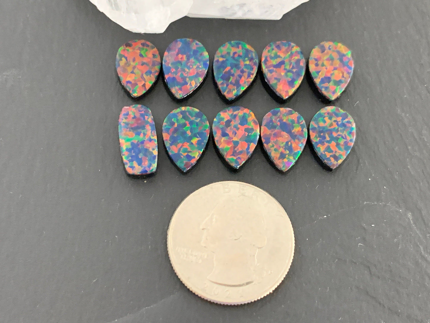 Aurora Opal 13-15mm long pear, rectangle cabochon - Doublet cabochons