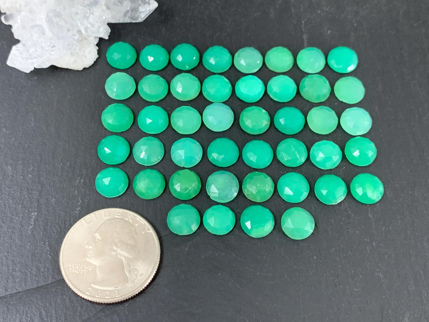 Faceted Chrysoprase round 8mm cabochon