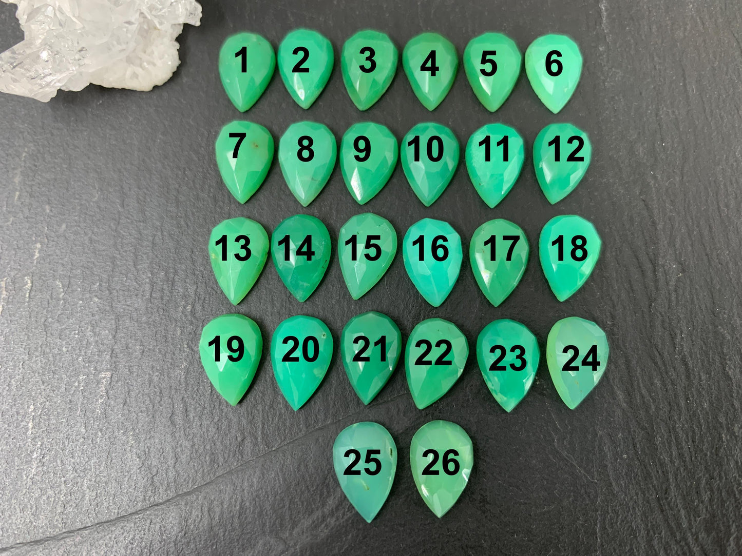 Faceted Chrysoprase pear 8x12mm cabochon