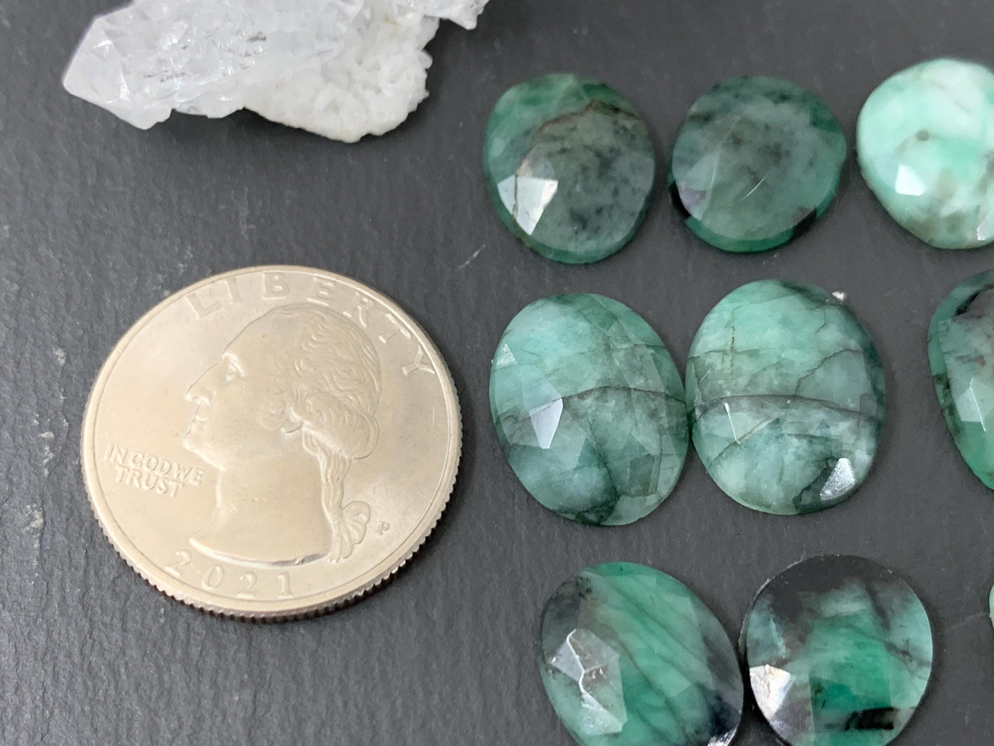 Faceted Emerald Pair 13-17mm long cabochon/ Select your pair