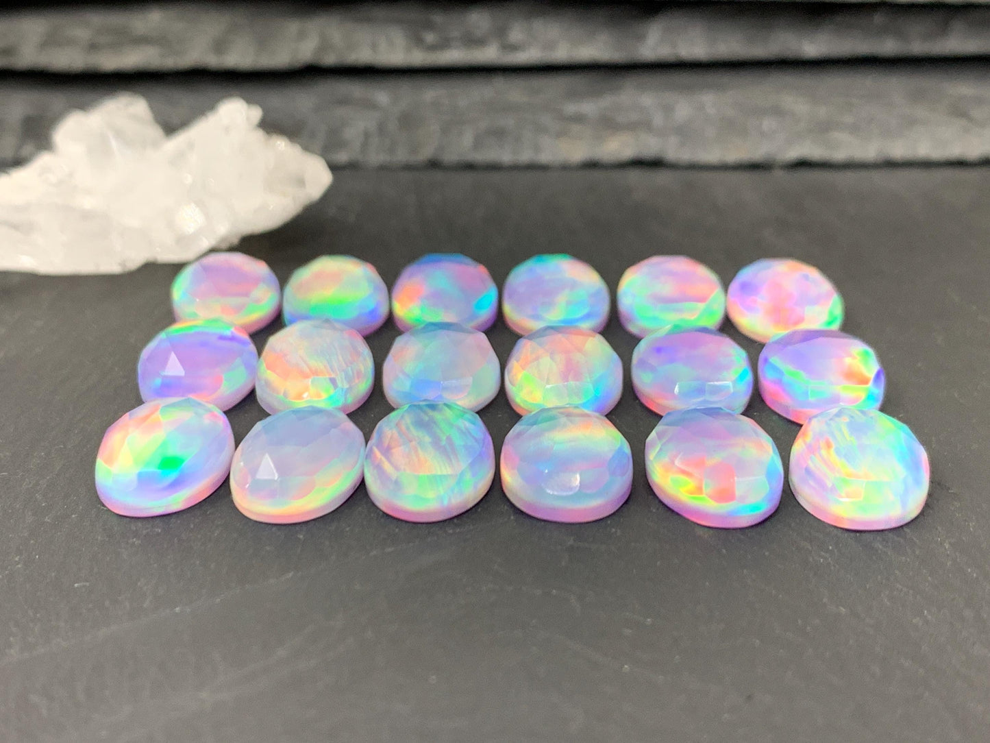 Faceted Aurora Opal oval 10x14mm cabochons - Doublet cabochons