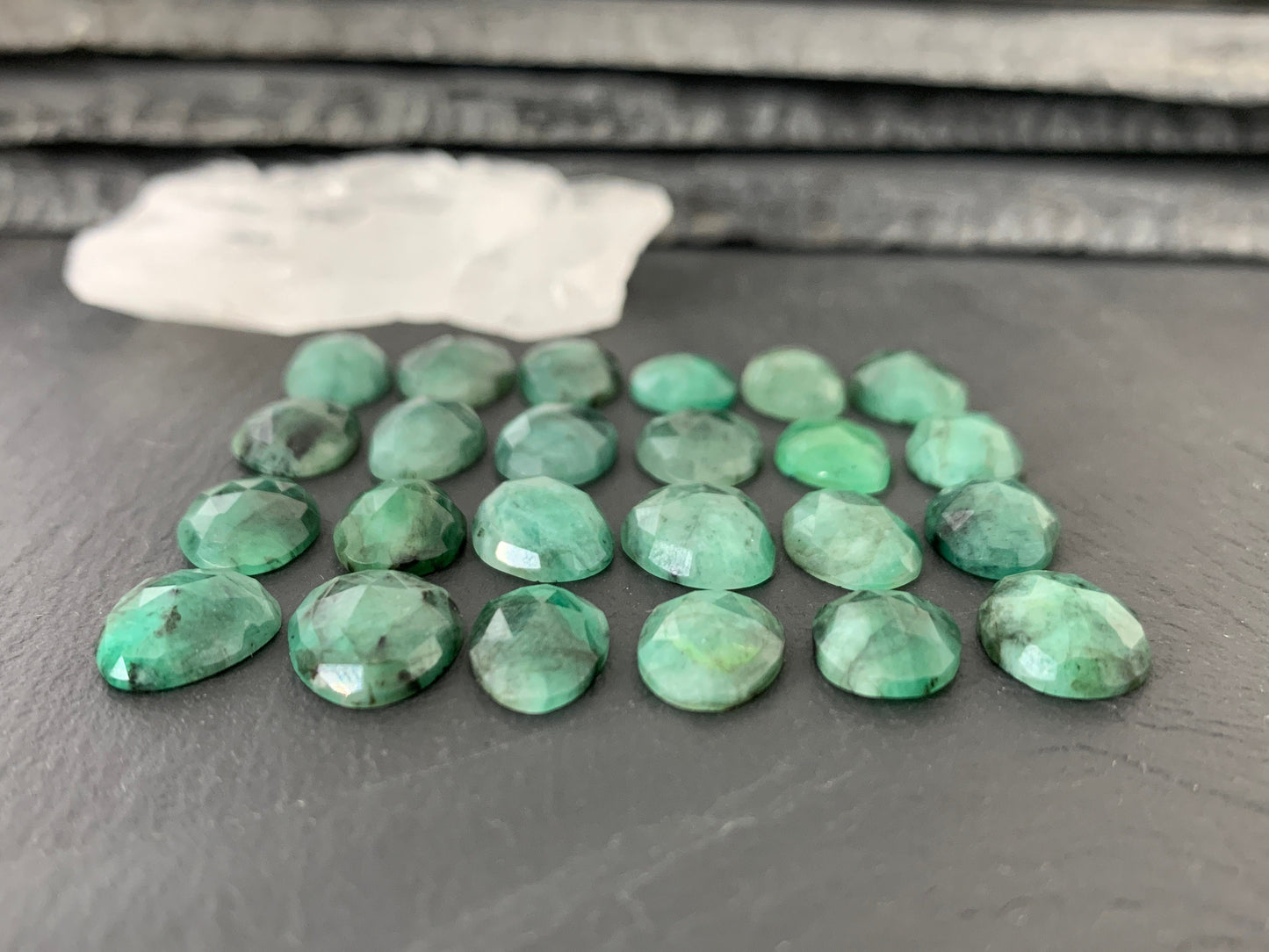 Faceted Emerald oval 11-13mm long cabochon