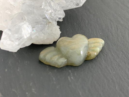 Labradorite Heart with Wings 25x10mm, Hand Carved Gemstone