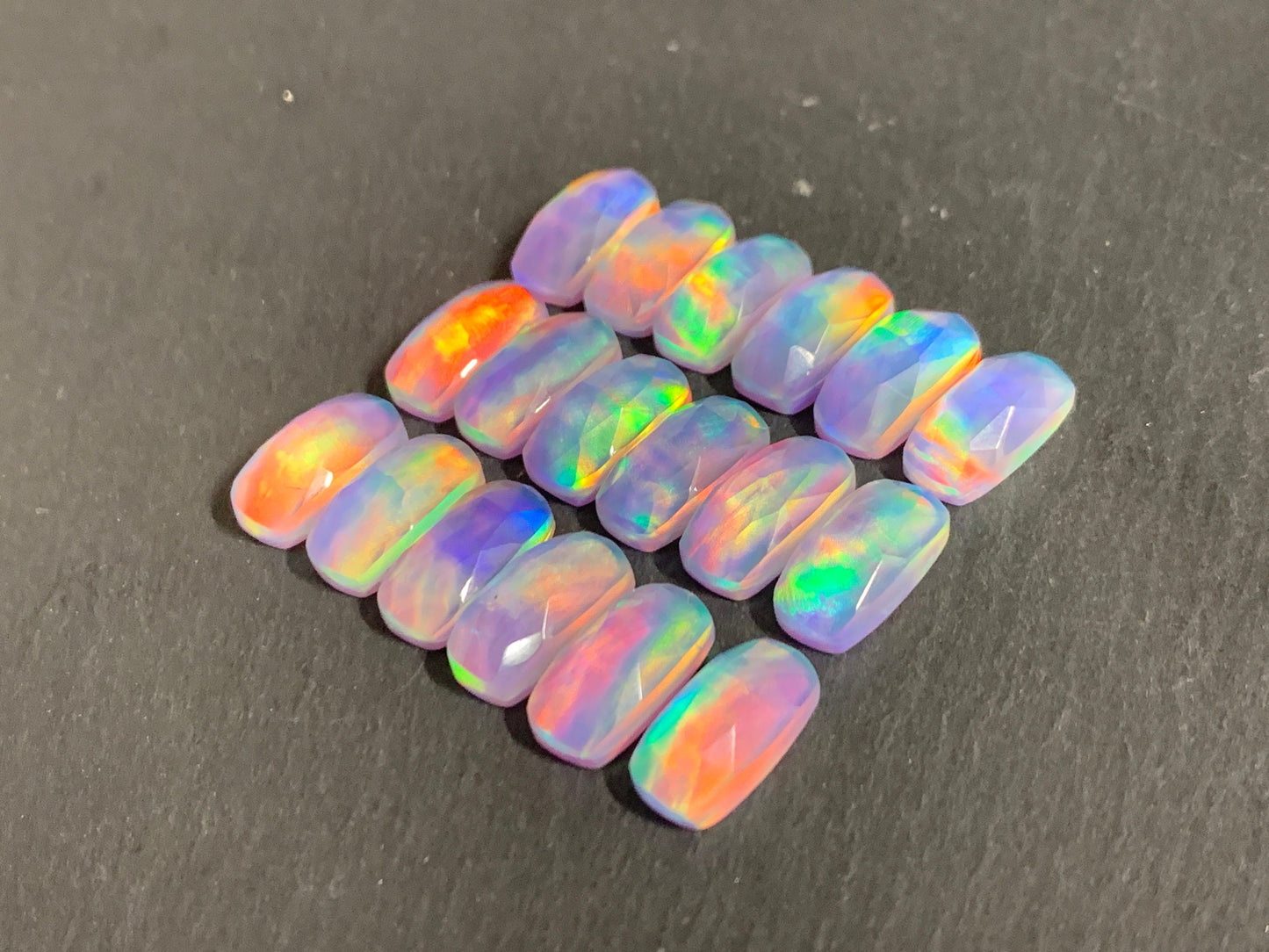 Faceted Aurora Opal oval 7x14mm cabochon - Doublet cabochons