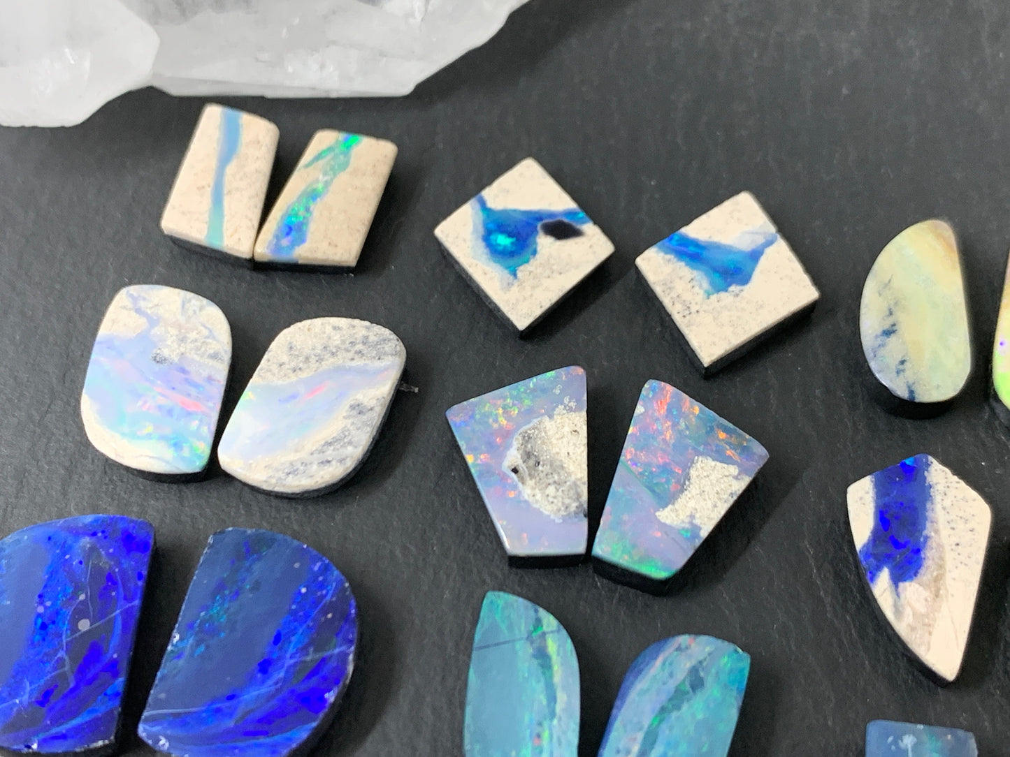 Australian Opal doublet pair 13-16mm long cabochon