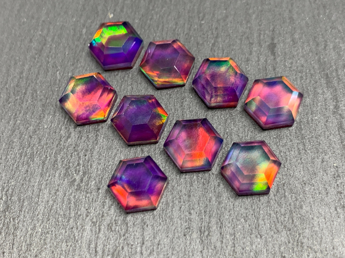 Faceted Aurora Opal hexagon 9mm cabochon - Doublet cabochons