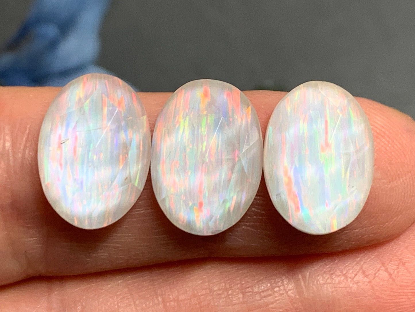 Faceted Aurora Opal oval 10x14mm cabochons - Doublet cabochons