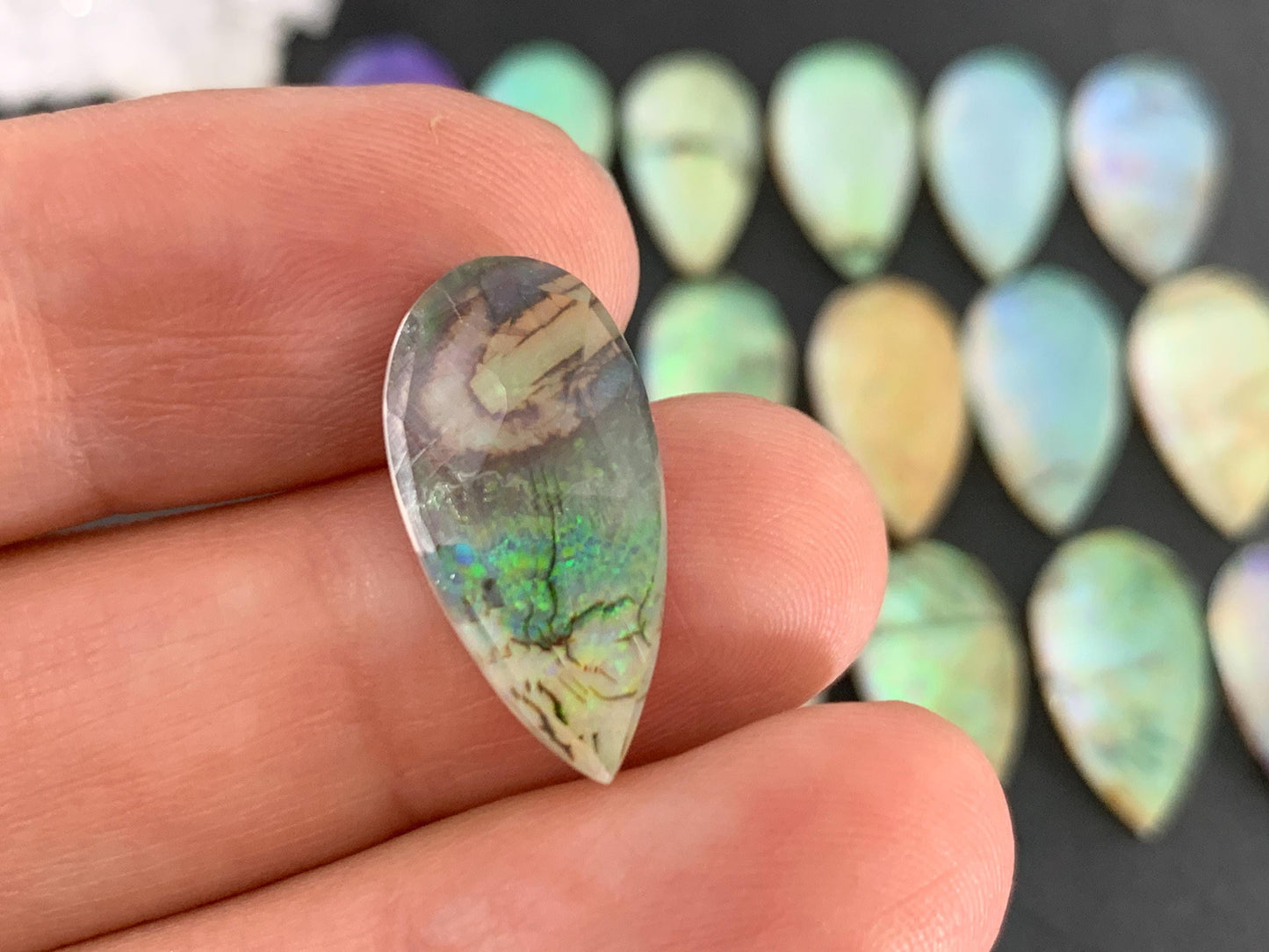 Faceted Monarch Opal pear 10x20mm cabochons - Doublet cabochons