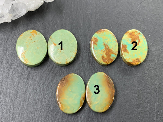 Tibetan Turquoise Pair 13-14mm long Cabochon - Hand Cut Cabochon