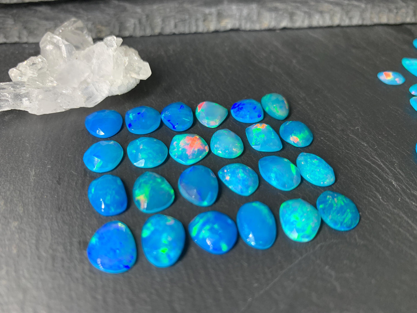 Faceted Blue Ethiopian Opal 8-10mm long cabochon